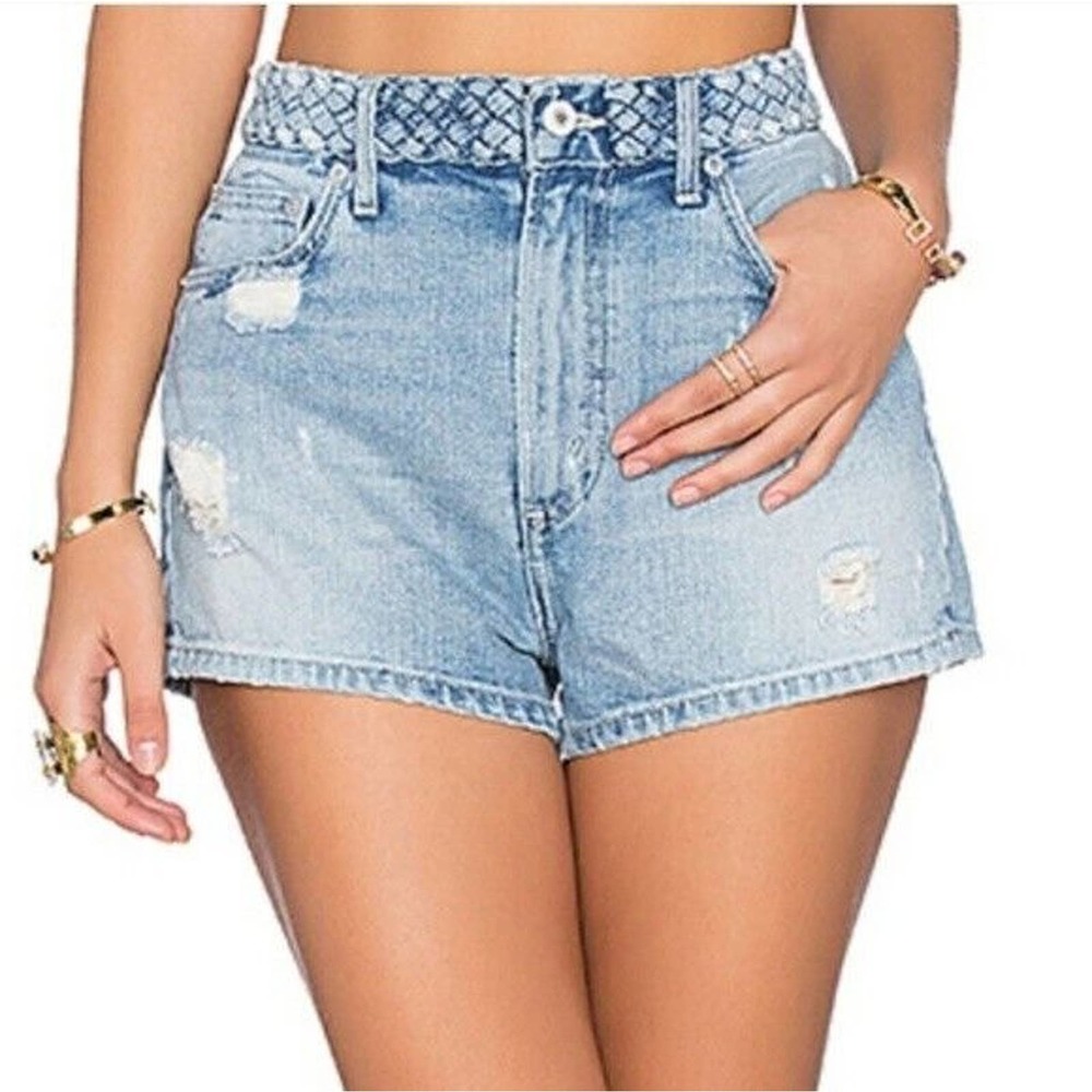 Tularosa Emma High Rise Denim Jeans Shorts in St Tropez Blue Size 28